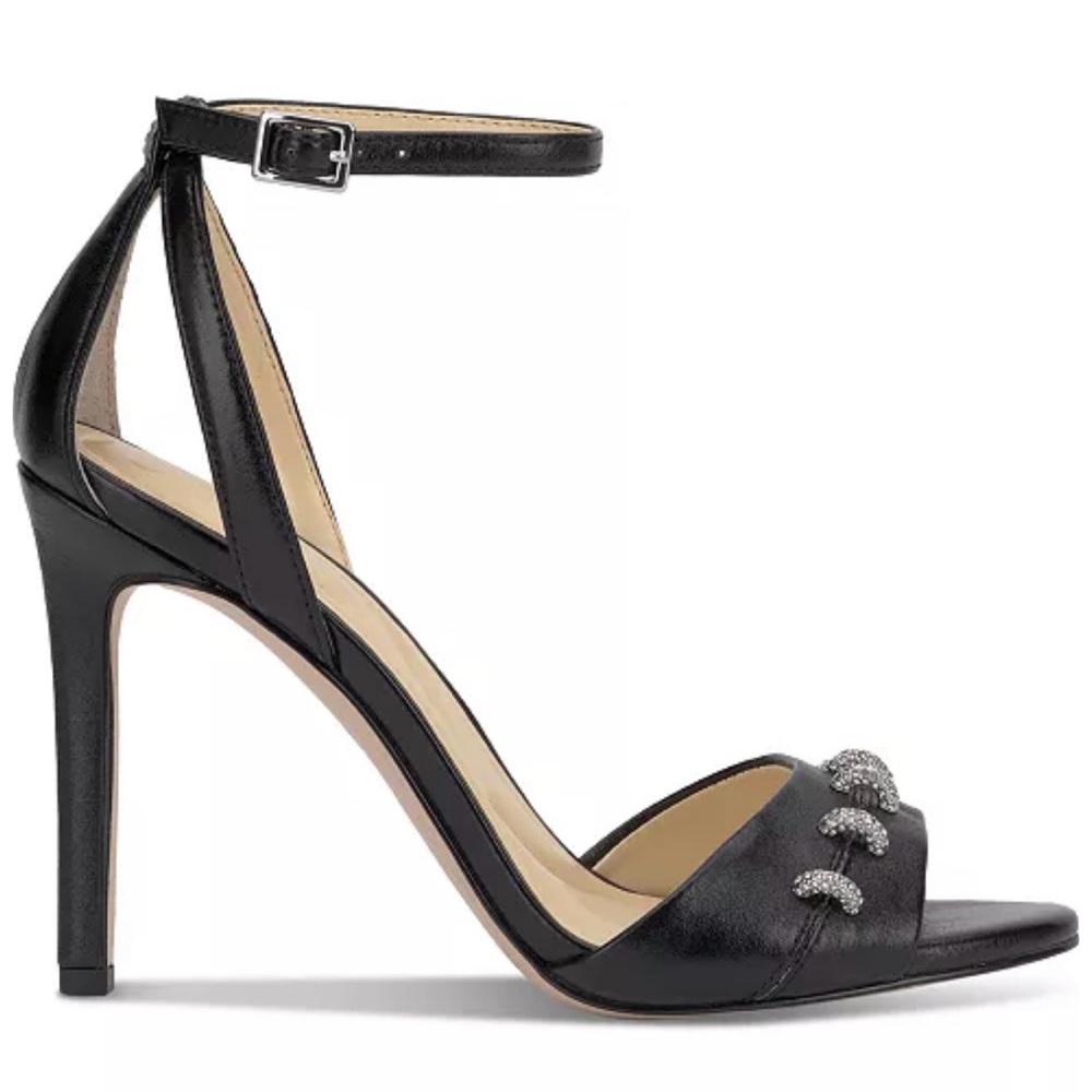 NEW Jessica Simpson Black Ankle-Strap Stilleto Heel Sandal Crystal Accents sz 8